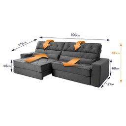 Sofá Retrátil Reclinável 300cm Albany Suede Velut com Molas Ensacadas - King House - 3