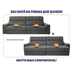 Sofá Retrátil Reclinável 300cm Albany Suede Velut com Molas Ensacadas - King House - 6