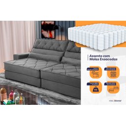 Sofá Retrátil Reclinável 300cm Albany Suede Velut com Molas Ensacadas - King House - 4