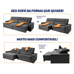 Sofá Retrátil Reclinável 300cm Albany Suede Velut com Molas Ensacadas - King House - 5