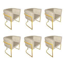 Kit 6 Cadeiras de Jantar Premium Base de Ferro Dourada Veludo Bege - 1