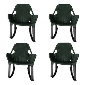 Kit 4 Cadeiras de Balanço Athenas Corda Náutica Base em Alumínio Preto/verde Musgo