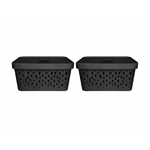 Kit 2 Cestos Organizadores Preto com Tampa 17 Litros