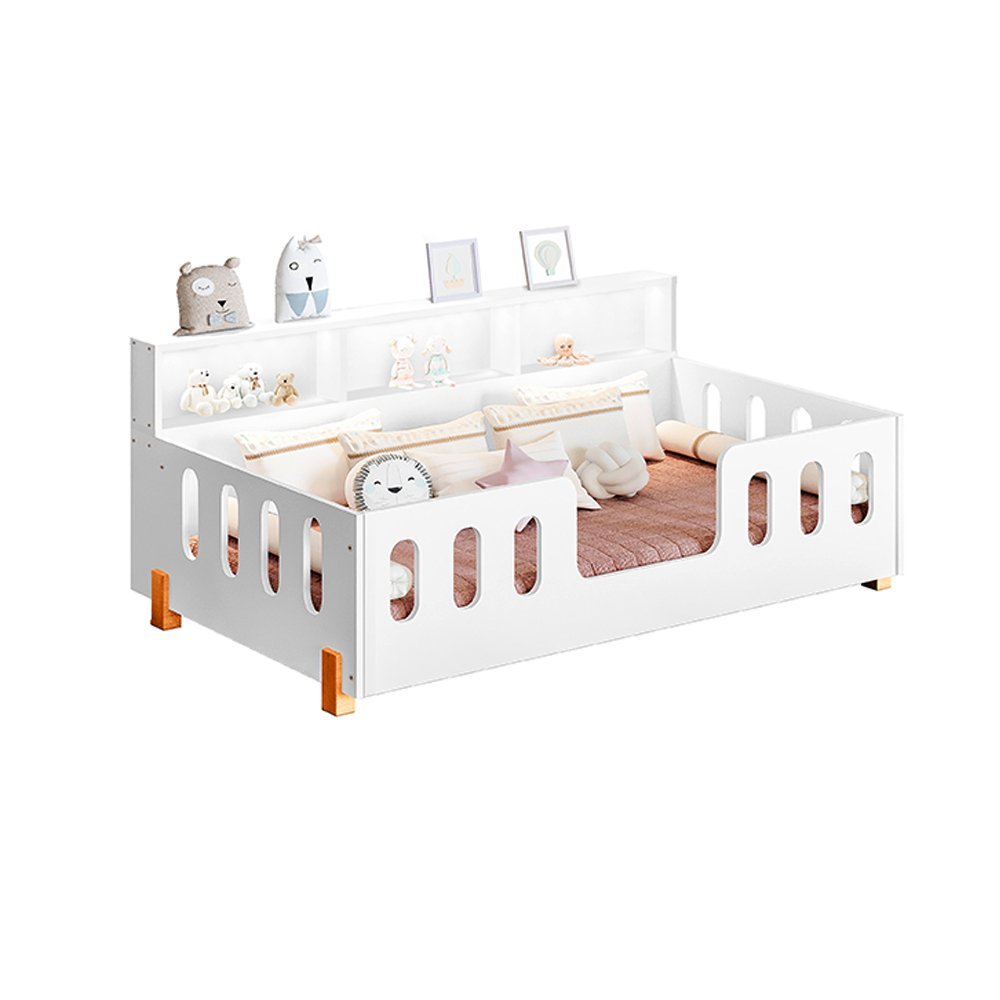 Cama Infantil Premium Montessoriana com Colchão Juvenil Led e Nicho Nina Branca + Luminária Led - 3