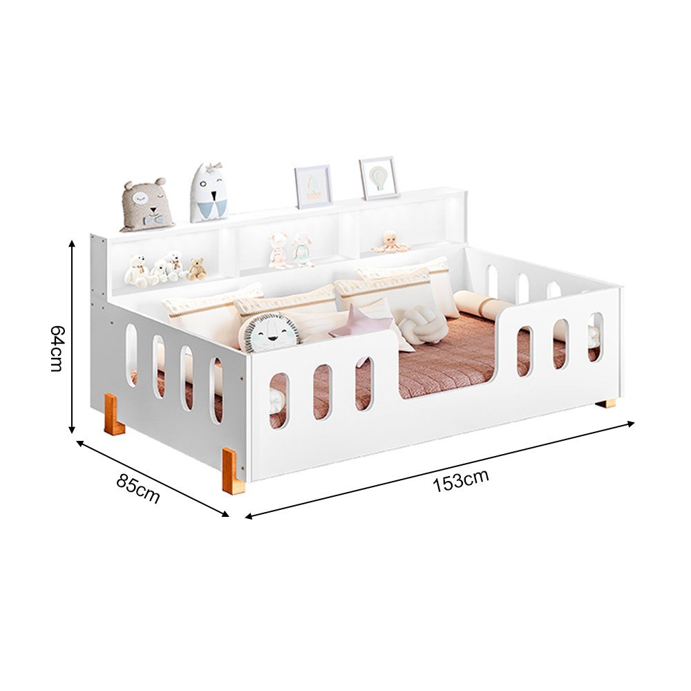 Cama Infantil Premium Montessoriana com Colchão Juvenil Led e Nicho Nina Branca + Luminária Led - 5