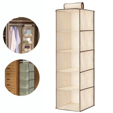 Organizador de Sapatos Suspenso Prateleira Roupas Vertical Nichos Multiuso Guarda Roupas Closet Bege