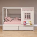 Ver imagem 1 de Cama Casinha Reta com 02 Gavetas Madeira Maciça Branco/ Rosa Housin