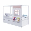 Ver imagem 2 de Cama Casinha Reta com 02 Gavetas Madeira Maciça Branco/ Rosa Housin