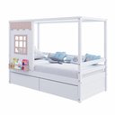 Ver imagem 5 de Cama Casinha Reta com 02 Gavetas Madeira Maciça Branco/ Rosa Housin
