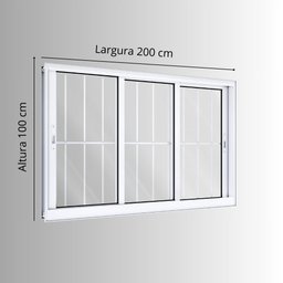 Janela de Alumínio de Correr 100x200cm 3 Folhas com Grade Lucasa - 9