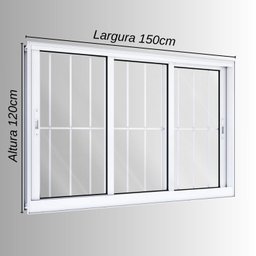 Janela de Alumínio de Correr 120x150cm 3 Folhas com Grade Lucasa - 4 Janela de Alumínio de Correr 120x150cm 3 Folhas com Grade Lucasa - 4