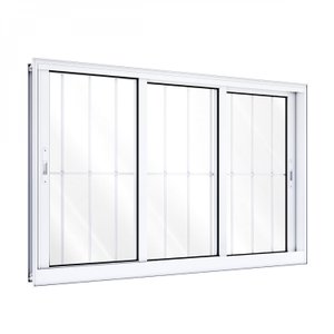 Janela de Alumínio de Correr 120x150cm 3 Folhas com Grade Lucasa