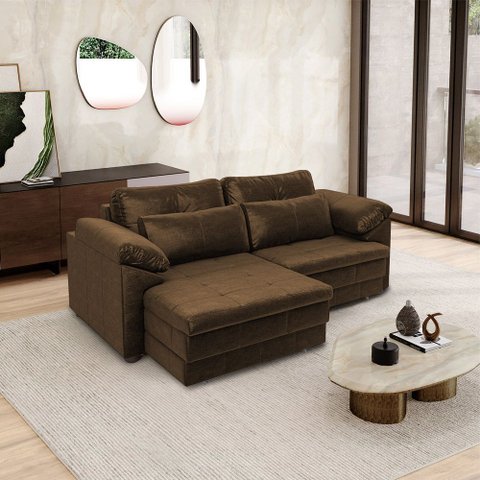 Sofá Retrátil Elétrico Sala de Estar Nolan Bipartido 175cm Conforto Premium em Couro Marrom Chocolat
