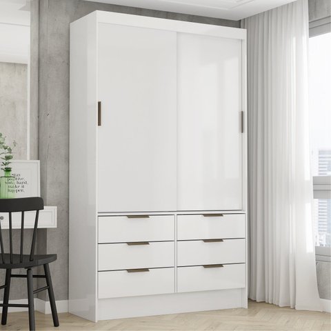 Guarda-Roupa 02 Portas de Correr 06 Gavetas Sevilha Branco