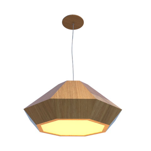 Lustre Pendente Facetado Diamante 52x24cm 2xE27 Madeira - Freijó