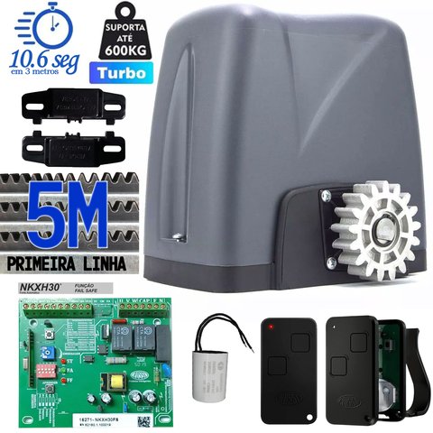 Motor Automatizador Portão Eletrônico 1/4 600kg 127V Deslizante Dz Nano Turbo + 5 Metros Cremalheira