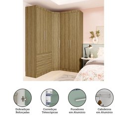 Guarda Roupas Modulado de Canto Diagonal 3 Peças com 5 Portas e 4 Gavetas Paris Luciane Móveis - 5