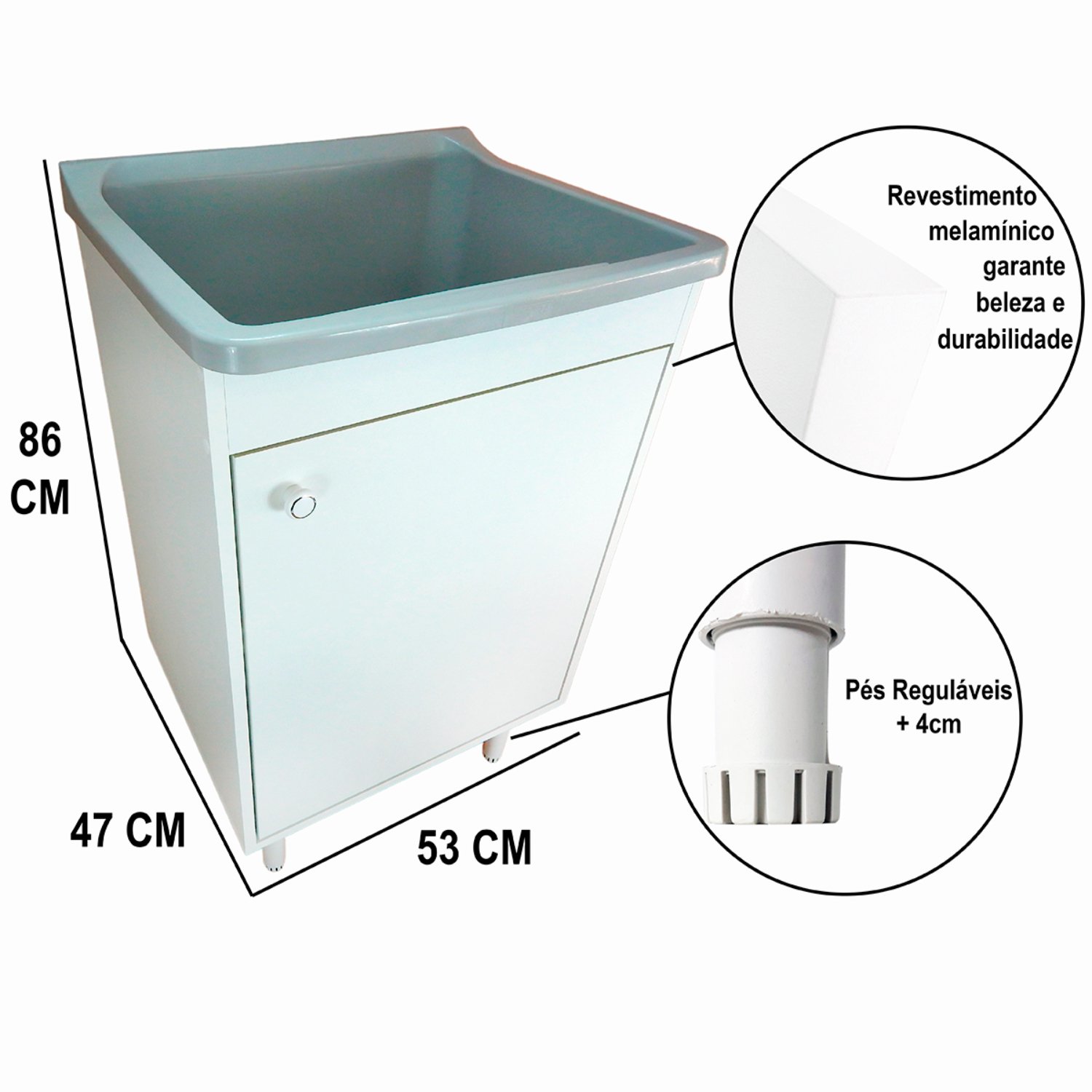 Balcão 1 Porta Para Lavanderia 53cm + Tanque 34 Litros Astra Tanque: Cinza - 3