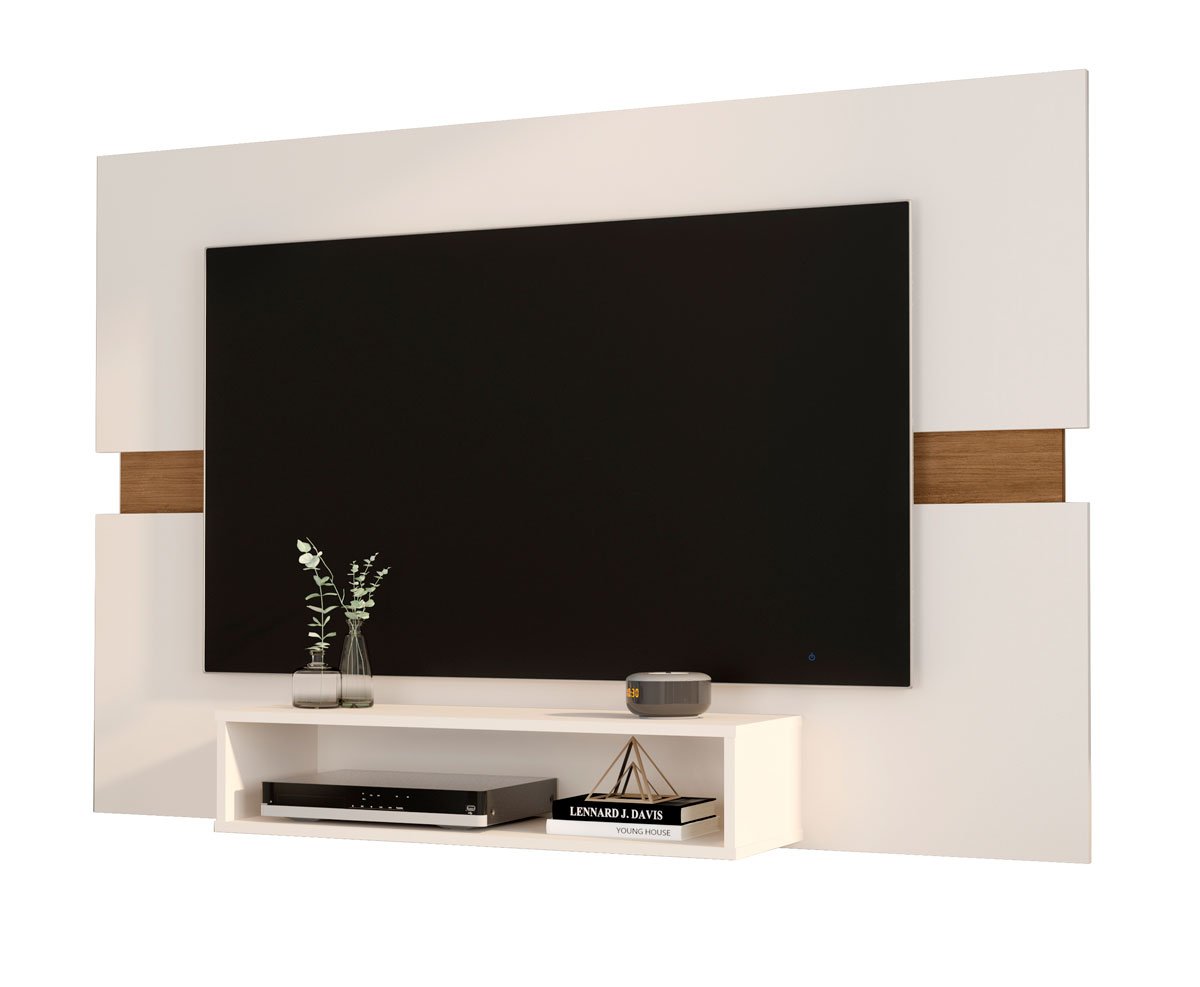 Painel P/ Tv Ate 50 Polegadas Sala Mark Potenza Off White C/ Freijó - 3