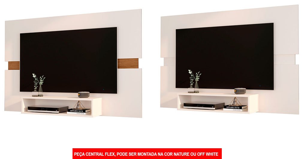 Painel P/ Tv Ate 50 Polegadas Sala Mark Potenza Off White C/ Freijó - 5