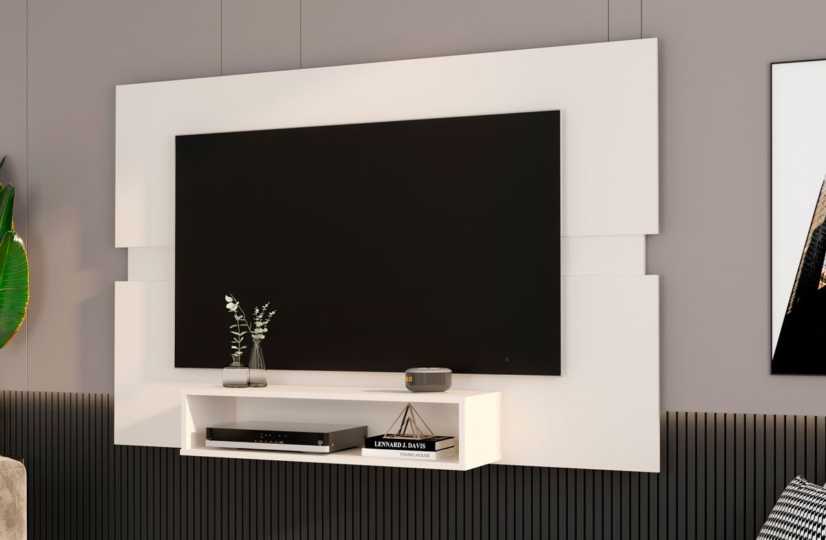 Painel P/ Tv Ate 50 Polegadas Sala Mark Potenza Off White C/ Freijó - 2