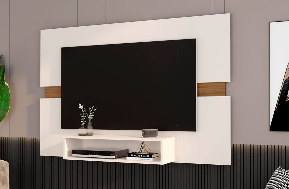 Painel P/ Tv Ate 50 Polegadas Sala Mark Potenza Off White C/ Freijó