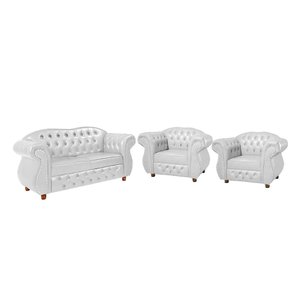 Uma Namoradeira Chesterfield Merlo + Duas Poltronas - Corano Branco / Decoração, Recepção, Sala T