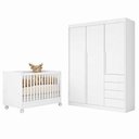 Ver imagem 2 de Quarto Completo com Guarda Roupa 3 Portas e 4 Gavetas + Berço Mini Cama Pérola Branco - Phoenix
