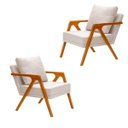 Ver imagem 3 de Kit 2 Poltronas Decorativa Mona Luxo Linho Cru Base Madeira Maciça