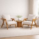 Ver imagem 1 de Kit 2 Poltronas Decorativa Mona Luxo Linho Cru Base Madeira Maciça