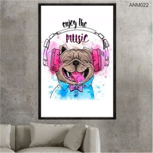 Quadro Decorativo - Cachorro Curtindo Musica Pintura Anm022 Tela Canvas - 80x60cm