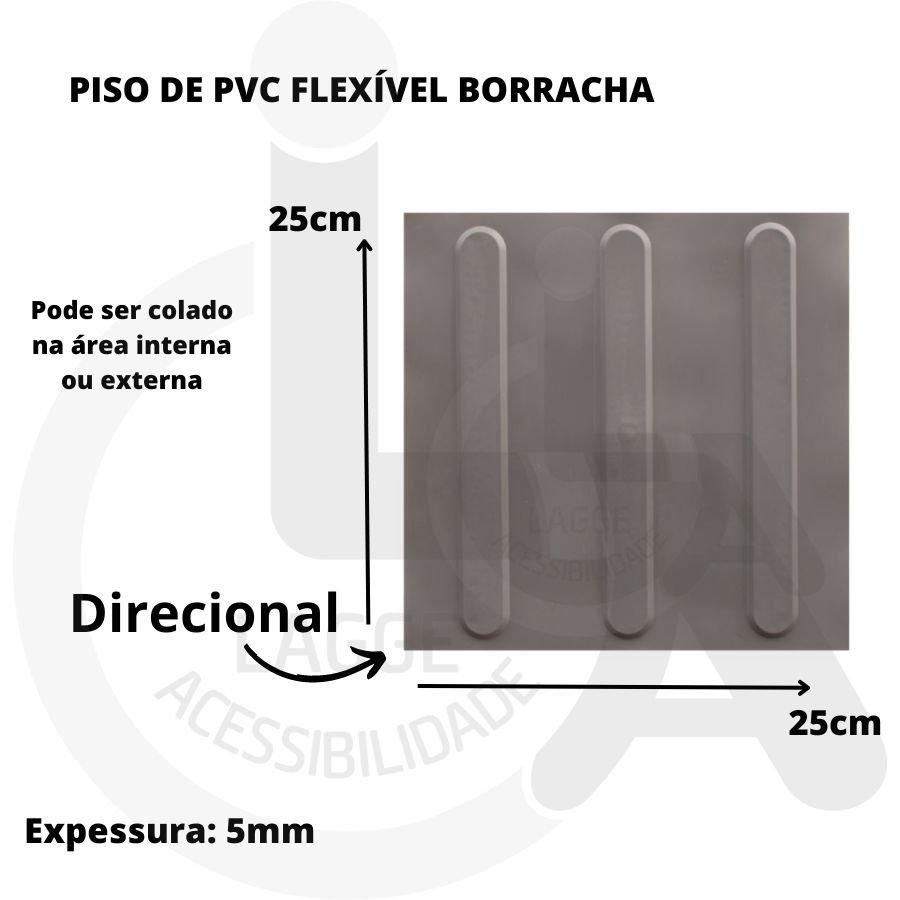 KIT 10 PÇS PISO TÁTIL PVC 25x25 DIRECIONAL CINZA - 3