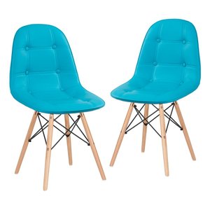 Kit 2 Cadeiras Estofadas Eames Eiffel Botonê - Base de Madeira Clara - Tiffany