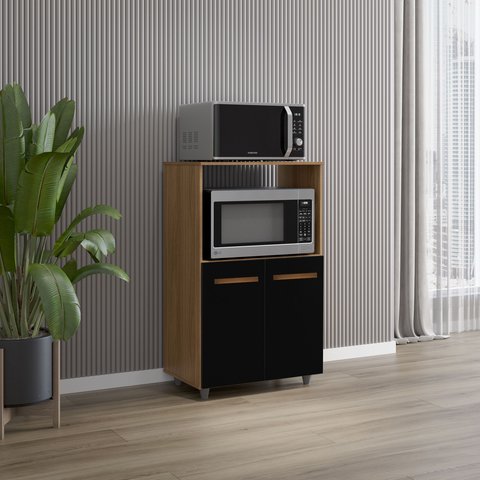 Amário Multiuso Tais 60cm 2 Portas 1 Nicho para Microondas - Savana/preto Móblis