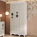 Ver imagem 1 de Guarda-roupa Infantil 92cm com Vidro 3 Portas e 2 Gavetas Suspiro Multimóveis Mp4457 Branco/off