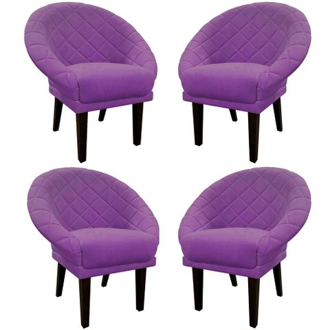 Kit 4 Cadeiras Sala de Estar Liz Veludo Roxo