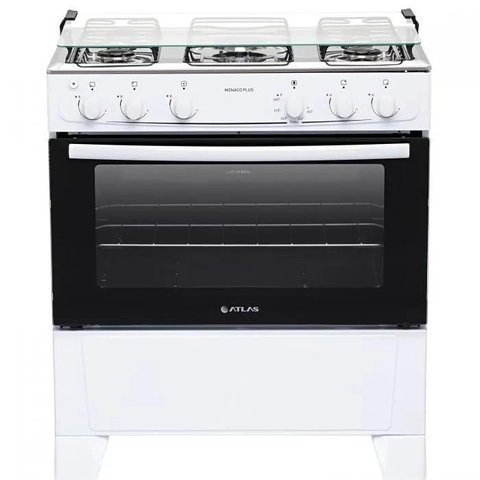 Fogão 5 Bocas Branco com Mesa Inox Atlas Mônaco Plus Bivolt