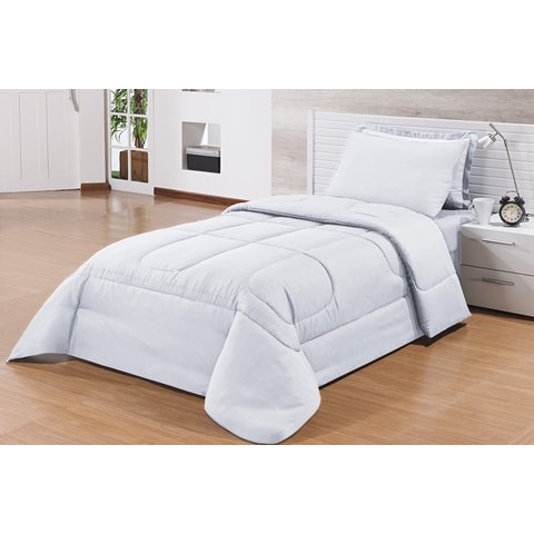 Kit Edredom Solteiro 4 Peças Pérola Branco/branco