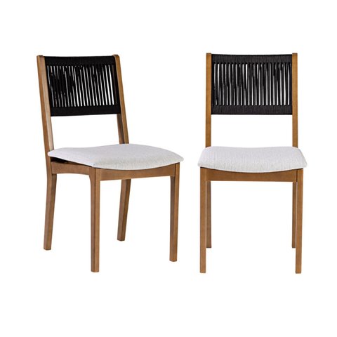 Kit 2 Cadeiras Sala de Jantar 55 x 45 x 90cm Tune Preto/Verniz Mel/Corda
