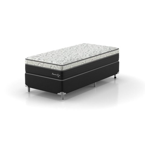 Cama Box Solteiro D33 0,88x1,88x53cm Amarílis Montreal Branco/Preto