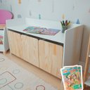 Ver imagem 1 de Escrivaninha Organizadora g com 3 Baús Organizadores Kit Livro Educativo em Madeira