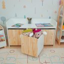 Ver imagem 6 de Escrivaninha Organizadora g com 3 Baús Organizadores Kit Livro Educativo em Madeira
