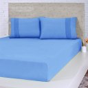 Ver imagem 1 de Jogo de Cama King Malha 3 Pçs Bella Cama 100% Algodão 193x203x40cm Azul