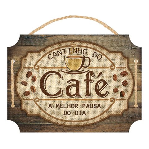 Placa Decorativa com Corda Cantinho do Café 22x30cm MDF - Wp Connect