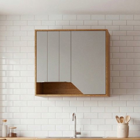 Armário Aéreo 80cm 2 Portas Celeste Marrom/Cinamomo/Off White
