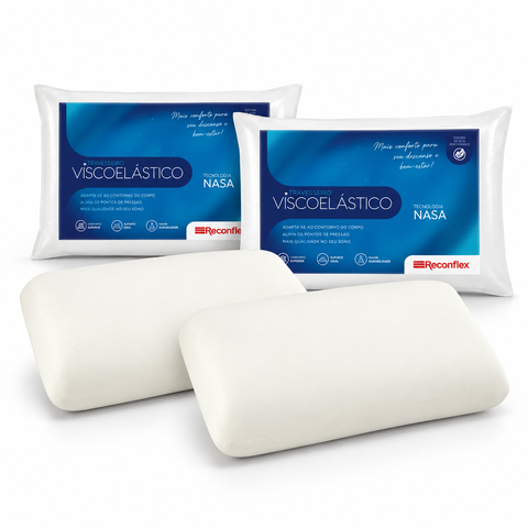 Kit 2 Travesseiros Viscoelástico Nasa Reconflex 50x70x15cm