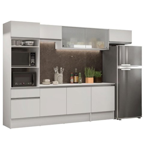 Armário de Cozinha Completa 300cm Branco Topazio Madesa 01
