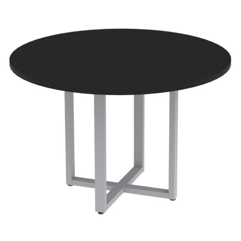 Mesa de Reunião Redonda P25 Pandin 110 Cm (largura) Tampo Mdp Preto Pé Aço Tubular Cinza