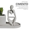 Conjunto Decorativo 3pçs Estátua Pensadora Vaso Contemporâneo e Bandeja - Cinza - 3