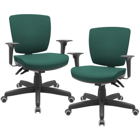 Kit 02 Cadeiras Escritório Executiva Office Giratória Preto Baixa Flexi P03 Poliéster Verde - Lyam L